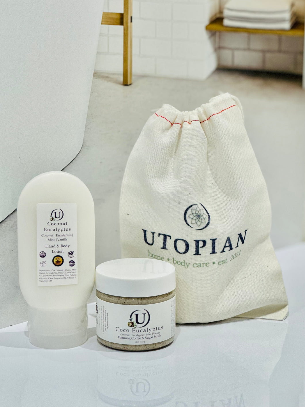 Coco Eucalyptus Foaming Scrub & Lotion Travel Set